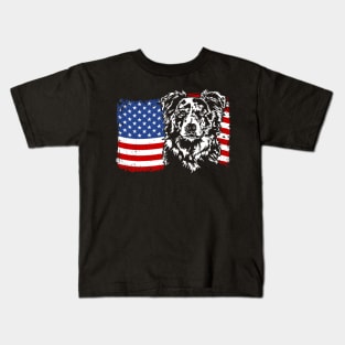 Proud Border Collie American Flag patriotic merle dog Kids T-Shirt